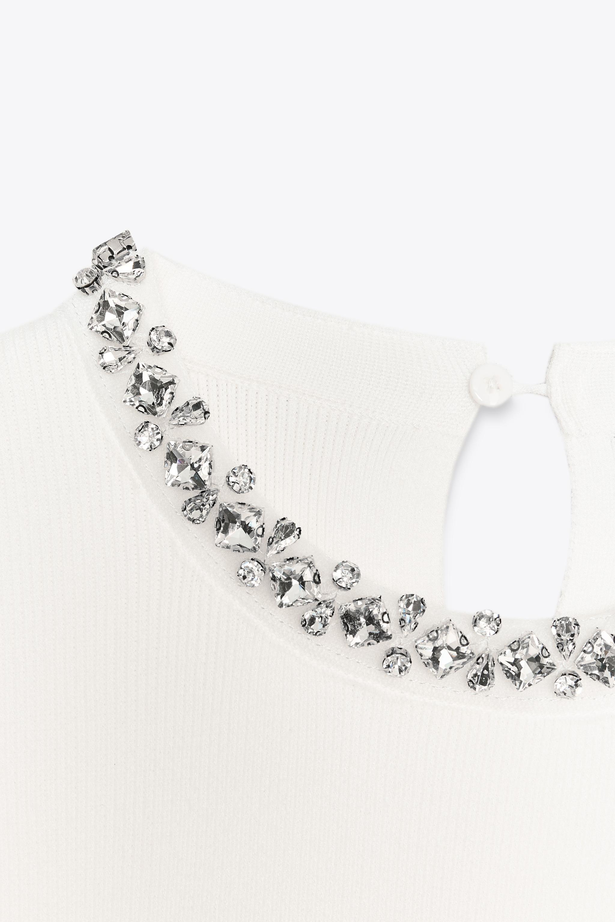プレーンニット ジュエル ミニワンピース - ホワイト | ZARA