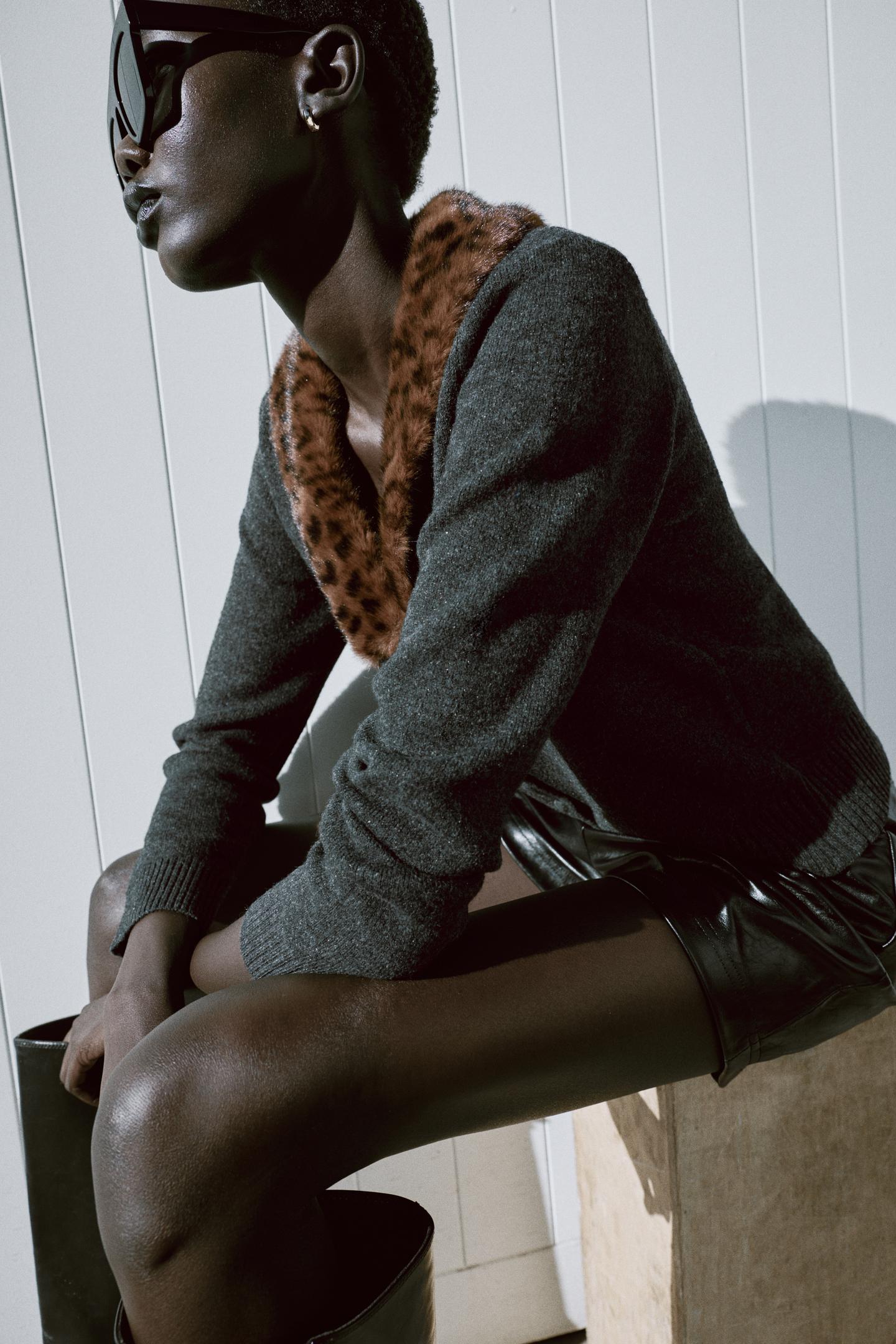 Женский кардиган Zara Cardigan with Detachable Lapel, цвет: Антрацитовый серый — фото 3