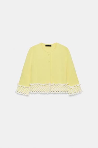 CONTRAST CROCHET KNIT JACKET - Yellow by Zara
