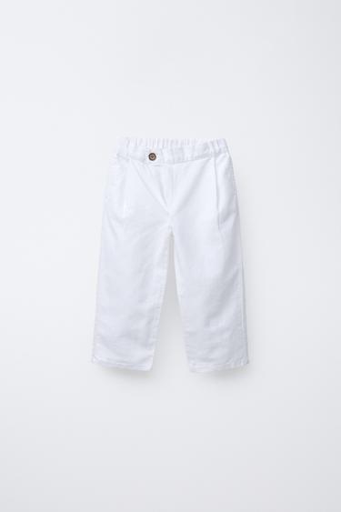 LINEN BLEND STRAIGHT TROUSERS - White by Zara