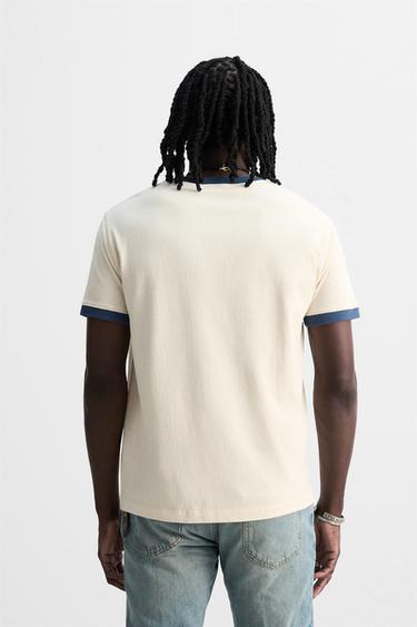 SLOGAN T-SHIRT WITH CONTRAST RIB - Ecru by Zara - Image 2
