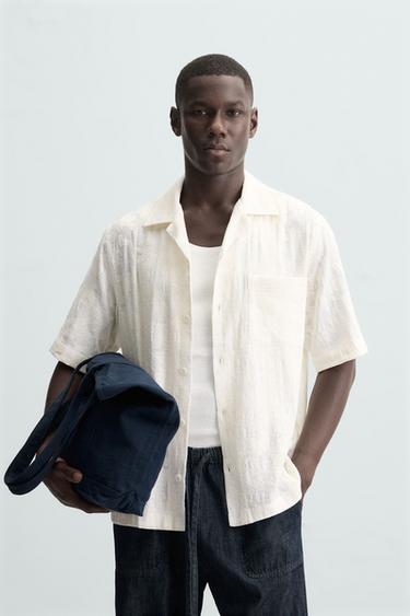 Zara FLORAL JACQUARD SHIRT - Ecru