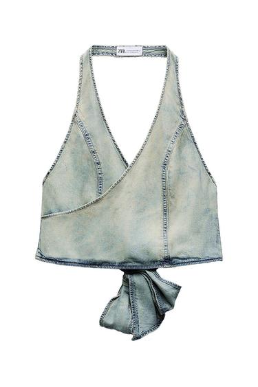 TRF DENIM SURPLICE TOP