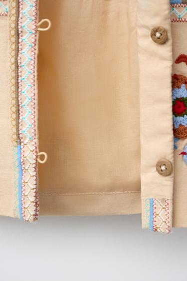 Zara EMBROIDERED COTTON AND LINEN JACKET - Peach