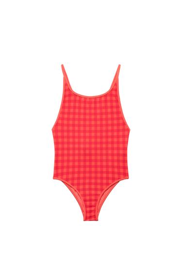 2-14 YEARS/ LIMITED EDITION GINGHAM SWIMSUIT - Coral red by Zara