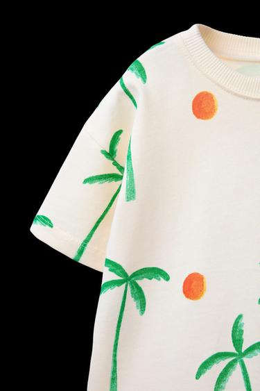 Zara PALM TREE T-SHIRT AND BERMUDA JOGGING SET - Ecru