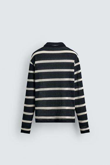 STRIPED JACQUARD POLO SHIRT - Navy blue by Zara - Image 8