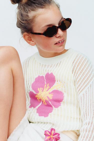 HIBISCUS FLOWER KNIT JUMPER - Ecru by Zara