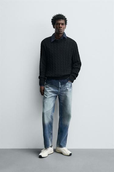 Zara TEXTURED WOVEN SWEATER - Black