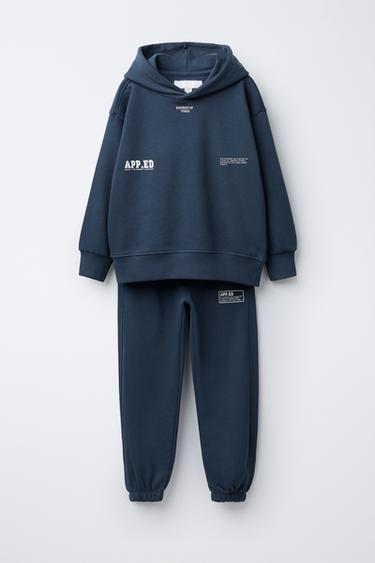 HOODIE AND JOGGERS WITH SLOGAN - Mid-blue by Zara