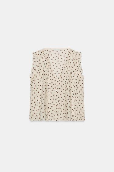 PRINTED POLKA DOT BLOUSE - Ecru / Brown by Zara