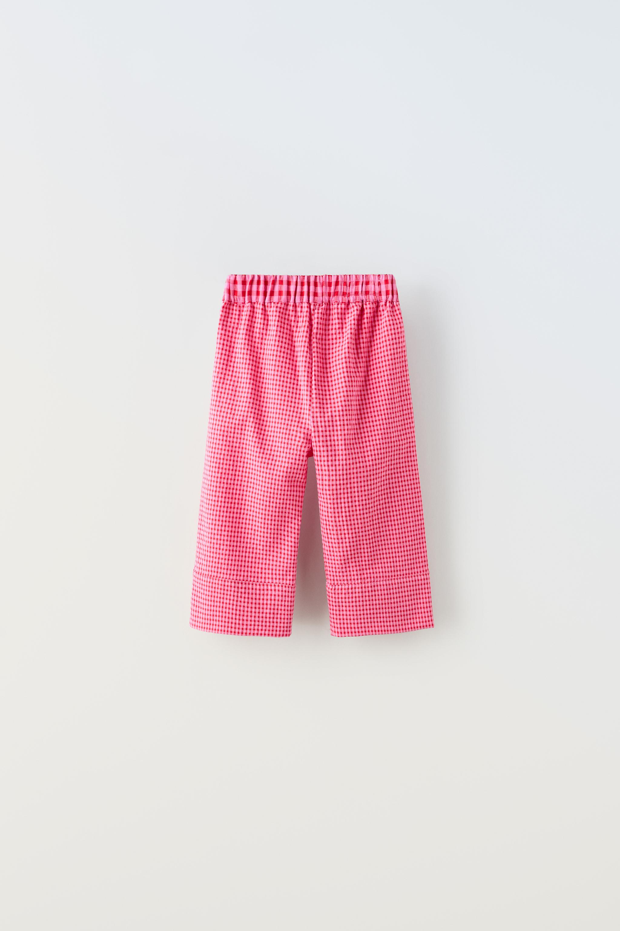 MIXED GINGHAM PANTS - Red