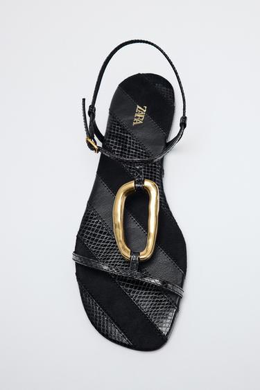 PLATTE SANDALEN MET METALLISCHE APPLICATIE - Zwart van Zara