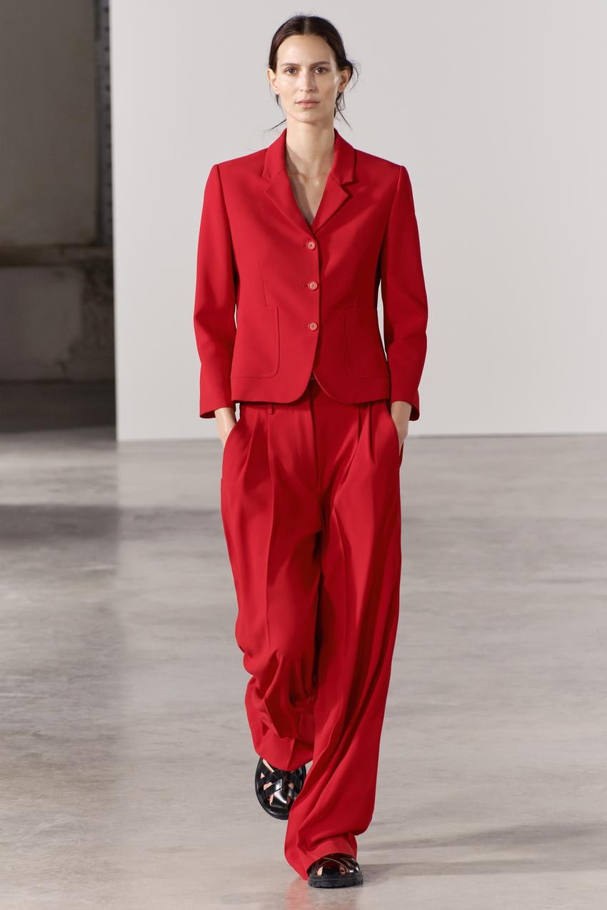 ZW COLLECTION DARTED MASCULINE TROUSERS WITH BELT LOOPS - Bright red