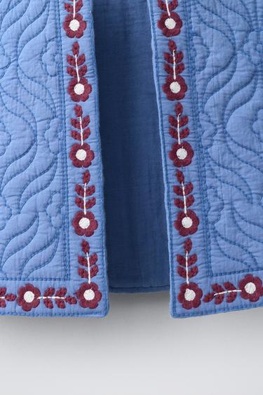 GILET TEXTURÉ BRODÉ - Bleu de Zara - Image 3