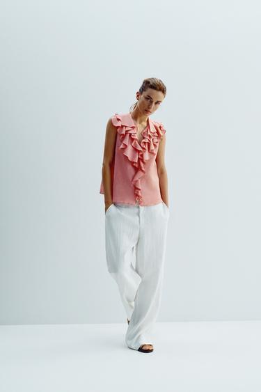 SLEEVELESS RUFFLE SHIRT - MARSALA by Zara - Image 0