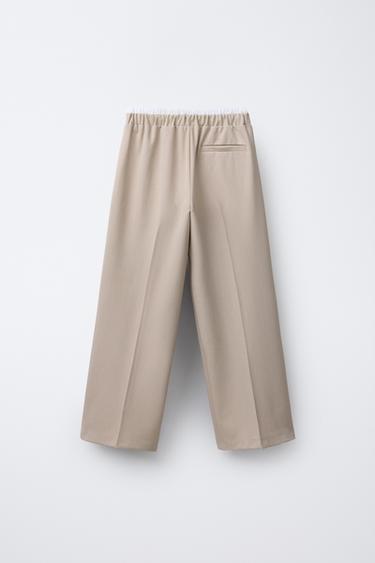 PANTALON WIDE LEG TAILLE DOUBLE - Beige clair de Zara - Image 1