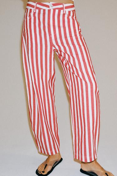 ЗАУЖЕННЫЕ ДЖИНСЫ В ПОЛОСКУ — ZW COLLECTION — Красный / Белый от Zara