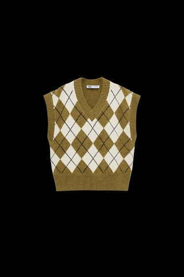 DIAMOND JACQUARD WAISTCOAT - Green by Zara - Image 0