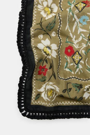 FLORAL PRINT SCARF WITH FRINGE - Taupe grey by Zara - Image 2