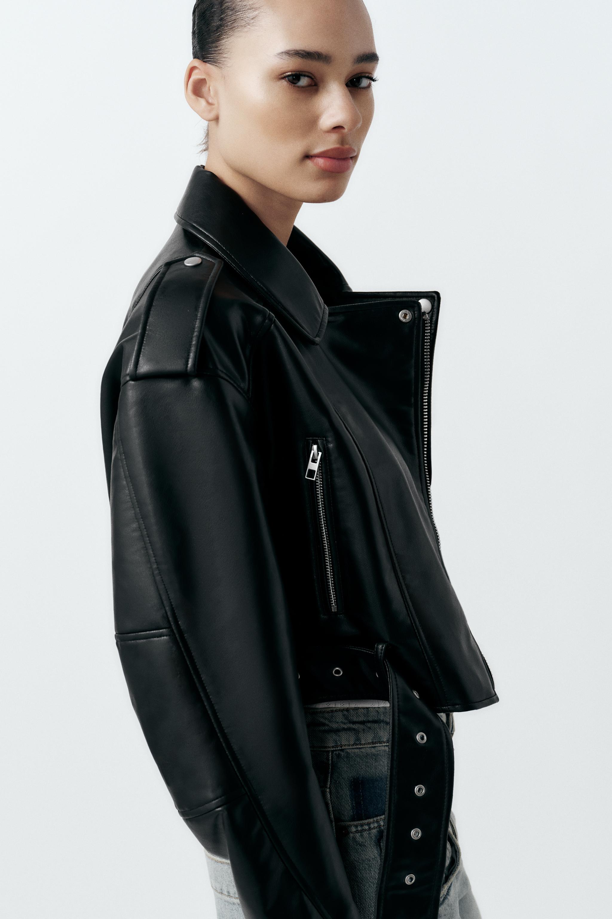 Zara womens leather motorcycle hot sale jacket