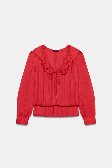 SATIN BLOUSE WITH RUFFLES AND SHOULDER PADS - Strawberry by Zara - Image 2