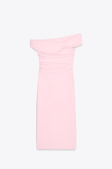 فستان ميدي غير متناسق بزمات - وردي الخاص بـ Zara