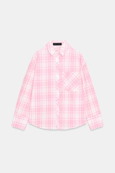 オーバーサイズチェックシャツピンクZaraのオーバーサイズチェックシャツ - ピンク 