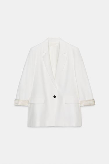BLAZER CON LINO PUÑO ESTAMPADO - Blanco de Zara