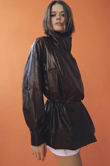 Zara ZW COLLECTION FAUX LEATHER JACKET - Brown