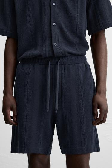 STRIPED JACQUARD BERMUDA SHORTS - Navy blue by Zara - Image 4