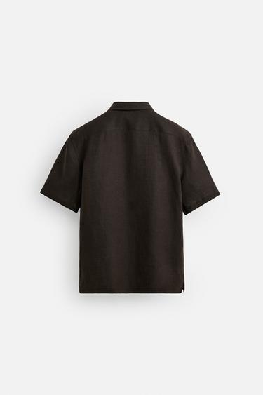 CHEMISE 100 % LIN À POCHES - Chocolat de Zara - Image 8