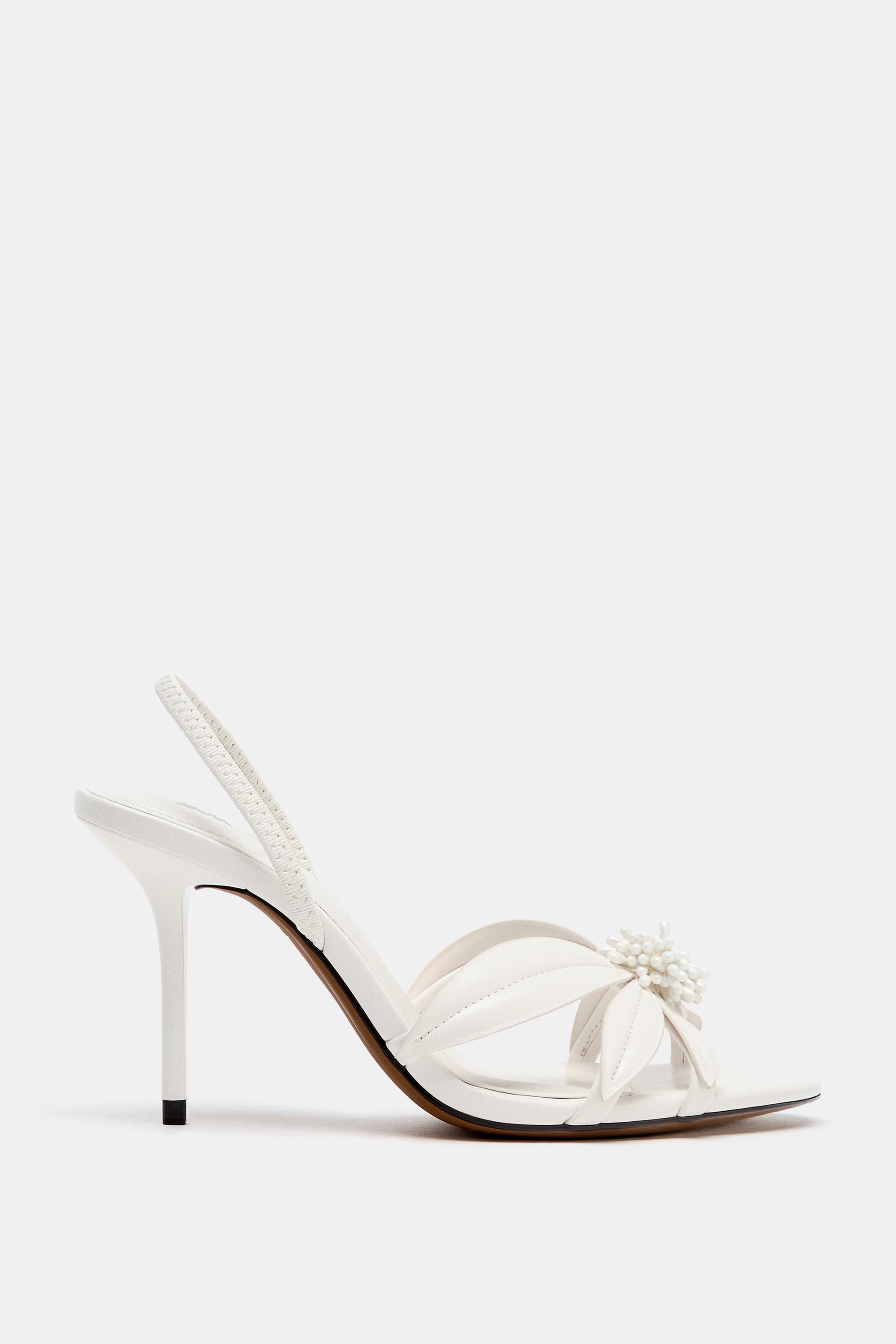 HEELED SANDALS WITH FLORAL DETAIL - White | ZARA South Africa