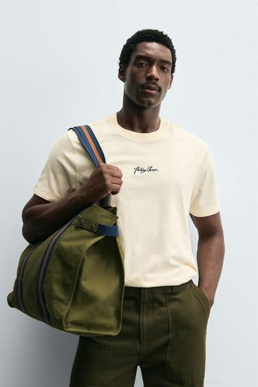 T-SHIRT TEXTE BRODÉ - Crème de Zara - Image 1