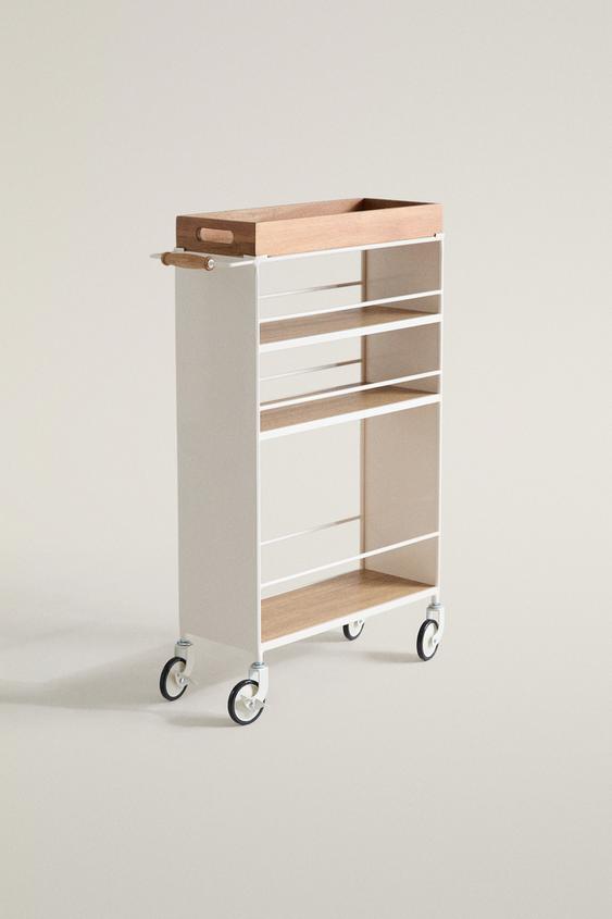 Zara METAL AND WOOD STORAGE CART - Light beige - Image 0