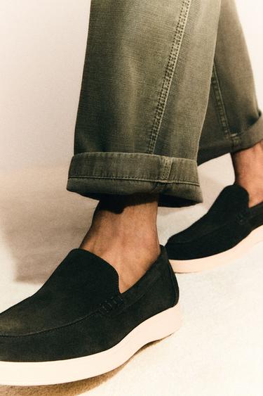 Zaras LEDIGA SKINNLOAFERS - Havsgrön