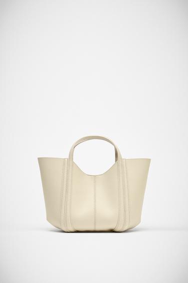 Zara TOPSTITCHED MINI CITY BAG - Ecru