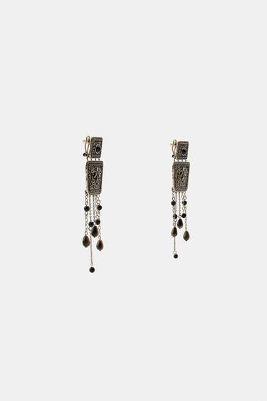 BOUCLES D'OREILLES FRANGES ET PIERRES - Or vieilli de Zara - Image 2