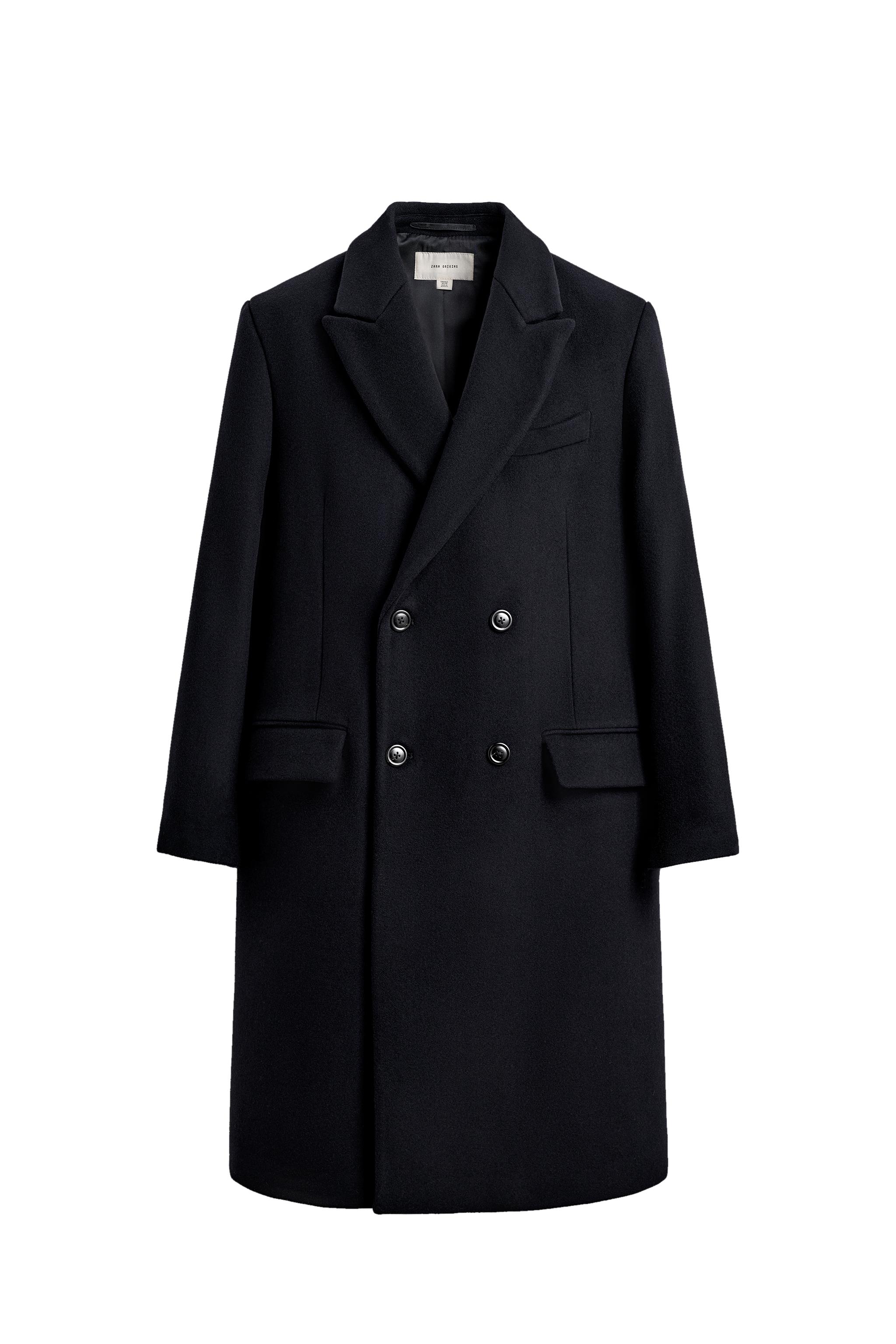 【希少・美品】Zara man トレンチコート　ウール　黒Mサイズ　刻印ボタン ZARA トレンチコート 撥水 マンテコ ブラック 限定 スペイン発送