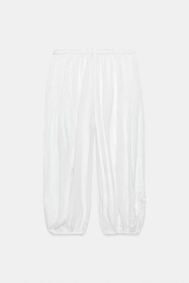 PANTALON BOUFFANT DENTELLE ZW COLLECTION - Blanc cassé de Zara - Image 6