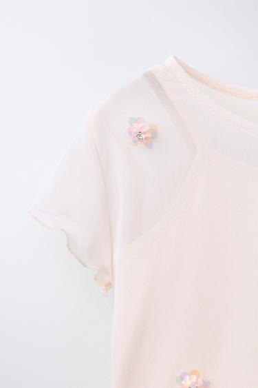 DOUBLE TULLE FLOWER T-SHIRT - Pink by Zara - Image 3