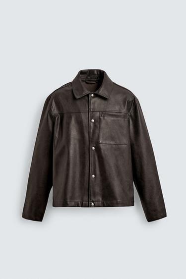 WASHED FAUX LEATHER OVERSHIRT - Brown by Zara