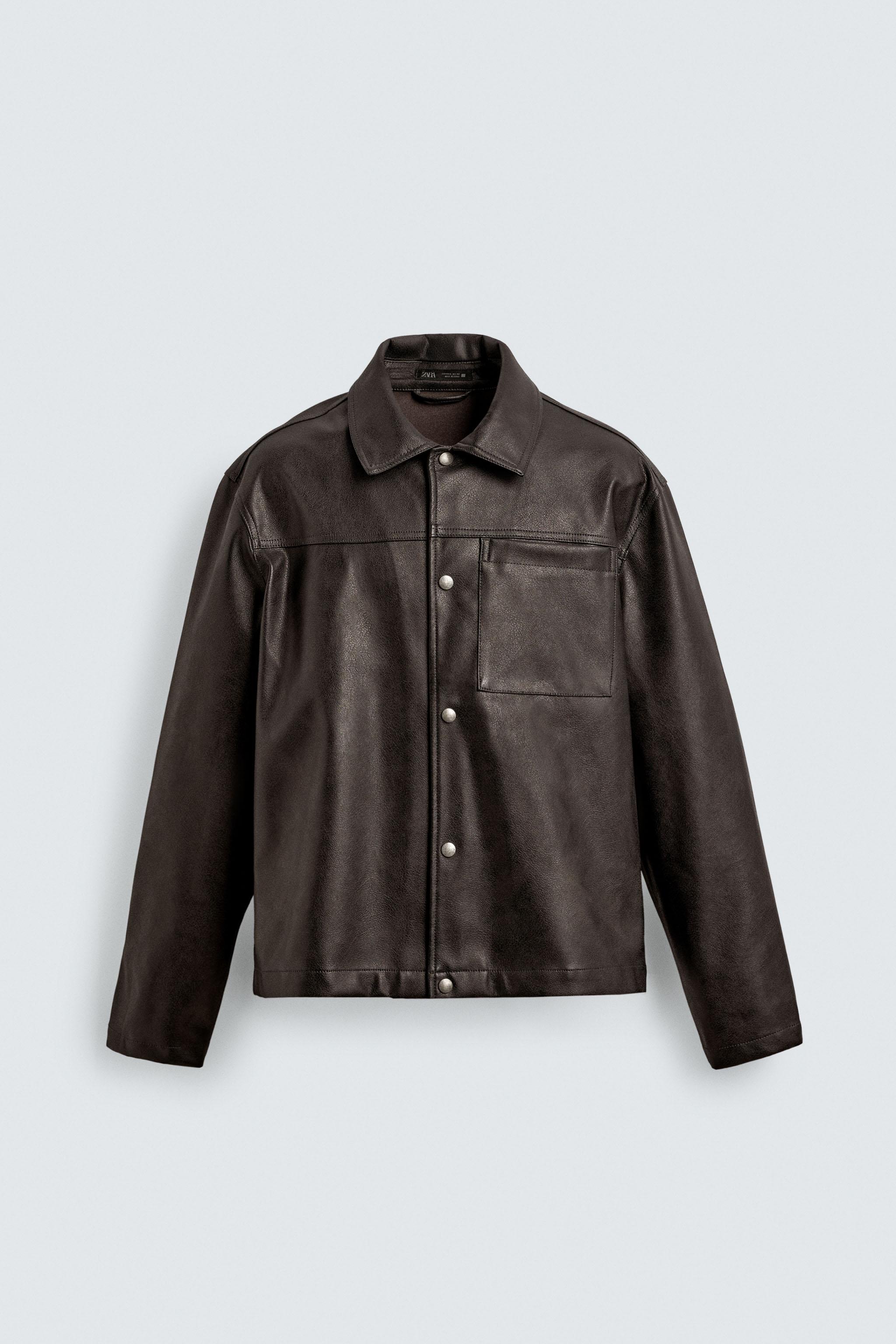 WASHED FAUX LEATHER OVERSHIRT
