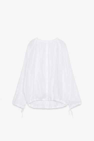 ÁO SƠ MI CỔ TRỤ BUỘC DÂY ZW COLLECTION - Màu trắng từ Zara