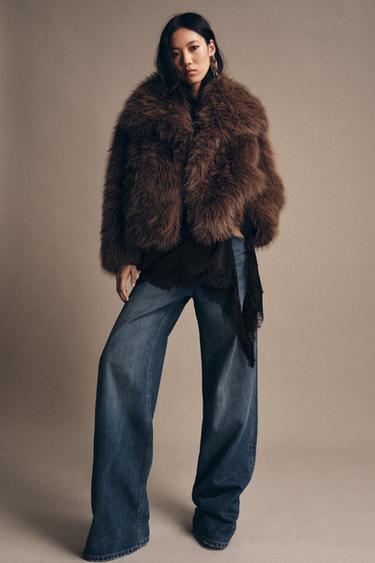 Zara ZW COLLECTION FAUX FUR JACKET - Brown