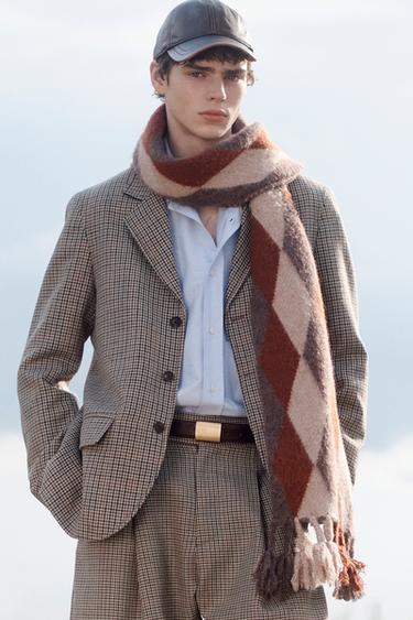 Zara LIMITED EDITION WOOL PLAID SUIT JACKET - Brown