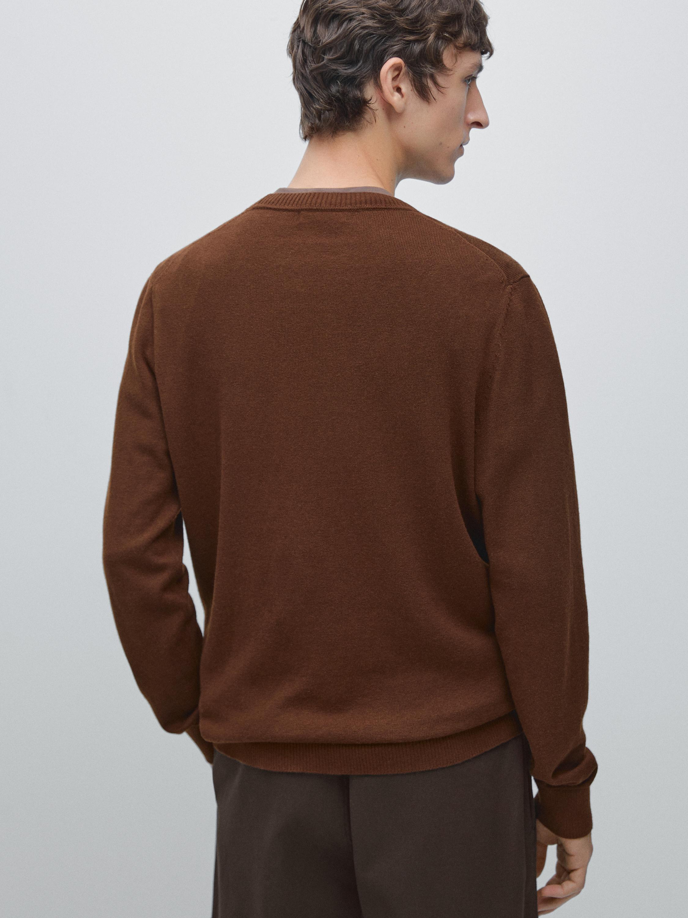 Knit cotton and wool sweater with crew neck