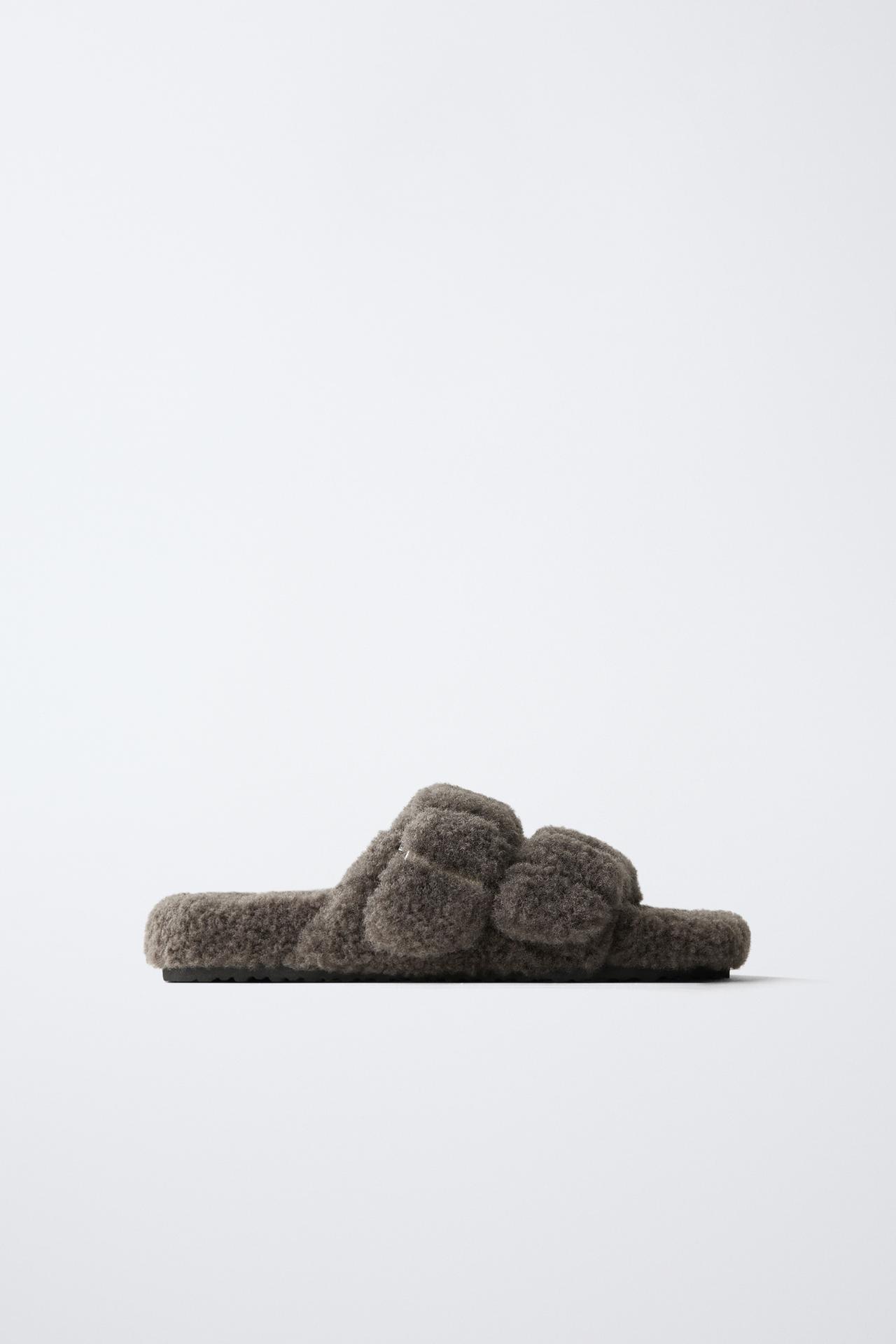 FAUX SHEARLING SLIDERS — Grey