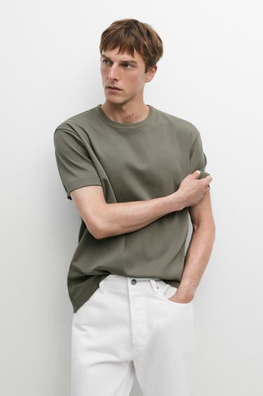 Zara 100% cotton short-sleeve T-shirt - Khaki