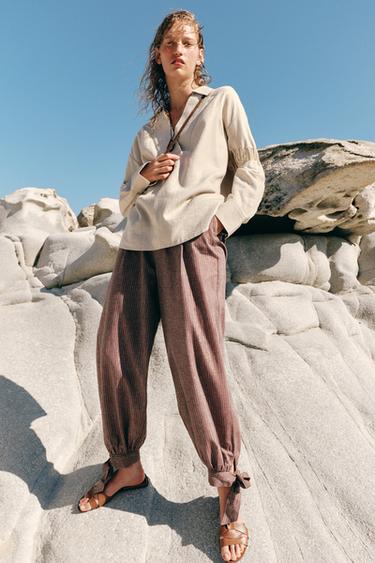 OVERSIZE LINEN BLEND BLOUSE - Light beige by Zara